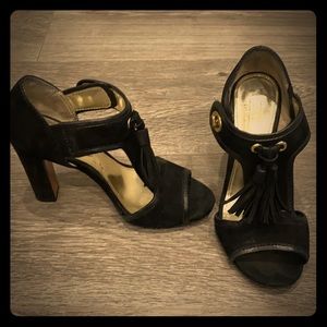 Black suede Coach heels
